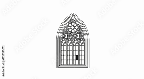 Ornate gothic arched window with intricate tracery and rose window detail