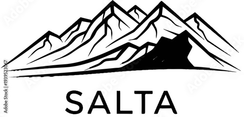 Black and white graphic of jagged mountain peaks above the word SALTA