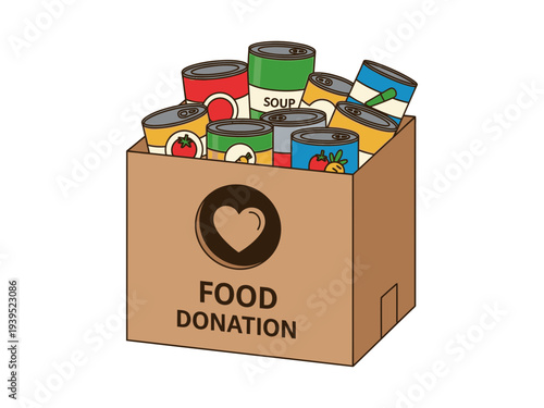 Food donation box with canned goods