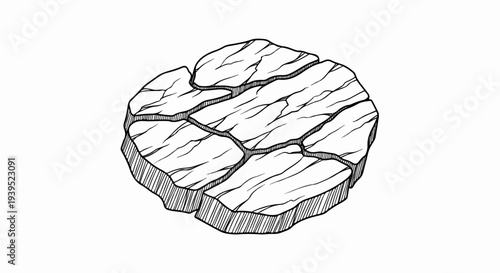 Cracked stone surface depicted in a simple black and white ink drawing
