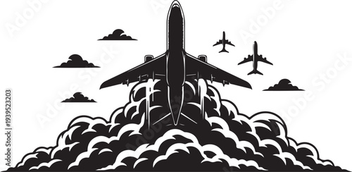 Airplane Takeoff Silhouette Vector Set