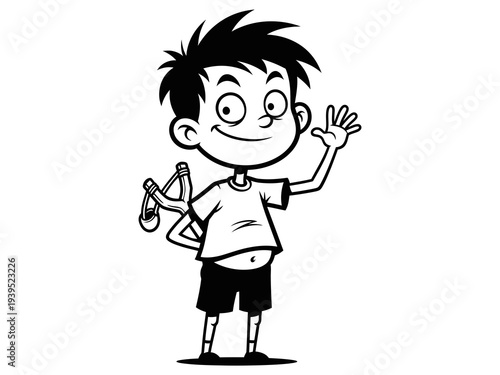 Funny boy holding a slingshot vector
