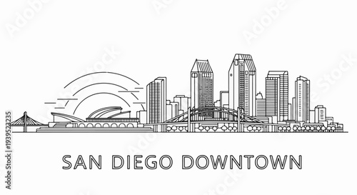 Iconic city skyline illustration featuring modern buildings and a bridge