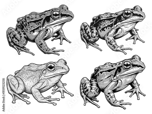frog black and white detail vector