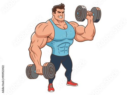 Lifting Heavy Dumbbells cartoon vector