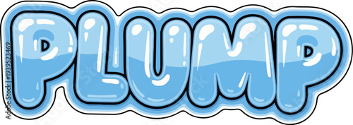 Bubbly blue letters with icy texture and a white outline