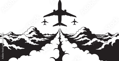 Airplane Takeoff Silhouette Vector Set