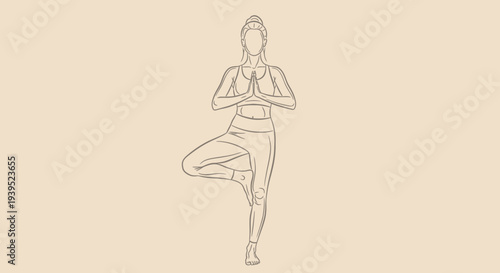 Woman practicing yoga in tree pose, a serene eps vector illustration of balance and harmony