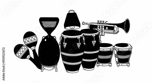 Ensemble of percussion instruments and a trumpet arranged composition
