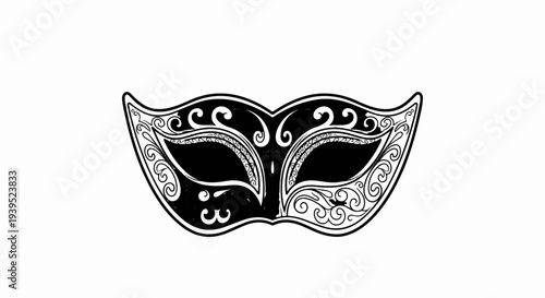 Elegant ornate black and white Venetian mask with swirling designs