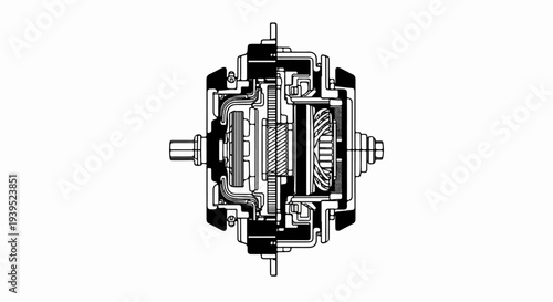 Detailed cross-section schematic of a complex mechanical rotary device