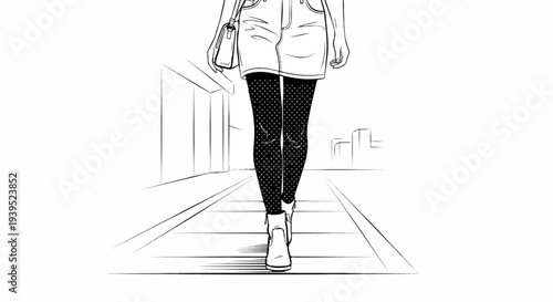 Stylized sketch of a person walking in a city street