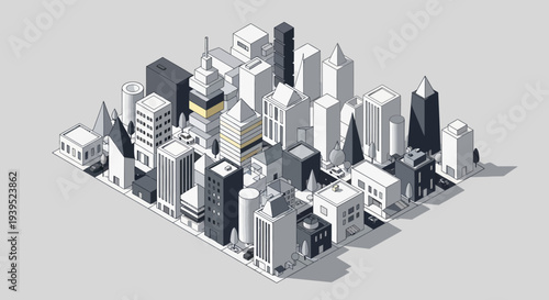 Isometric cityscape illustration in vector eps format showcasing modern buildings and architecture from an aerial viewpoint
