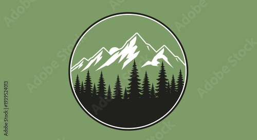 Mountain landscape vector illustration eps file reference in circular frame with pine trees