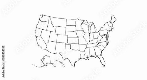 Outline map of the United States showing state borders