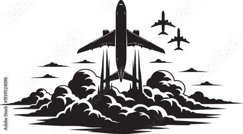 Airplane Takeoff Silhouette Vector Set