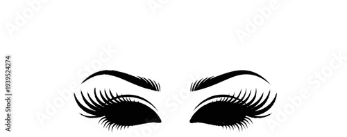 Striking black and white illustration of dramatic, heavily lashed eyes and bold eyebrows
