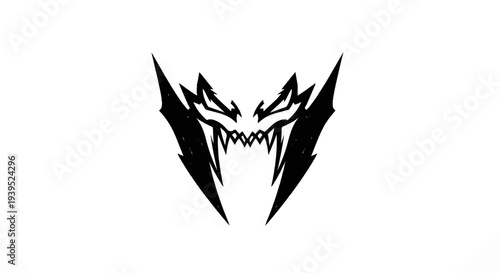 Stylized black abstract tribal creature face with sharp teeth