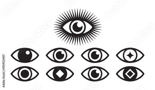 Set of human eye symbols and esoteric sacred geometry. linear eye icon or linear eye sign