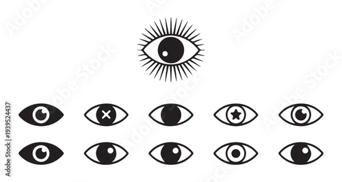 Set of human eye symbols and esoteric sacred geometry. linear eye icon or linear eye sign