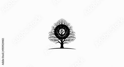 Stylized black tree silhouette with circular branches and bare branches
