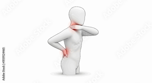 Stylized figure with highlighted areas of pain in the neck and lower back