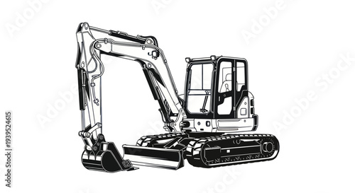 Heavy Duty Excavator Machine - Construction Vehicle Line Art