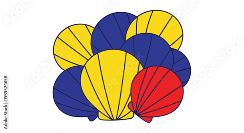 Scallop Shells Pattern - Blue, Yellow, Red Abstract Design
