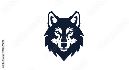 Stylized Wolf Head Logo, Dark Blue Silhouette on White Background, Modern Design