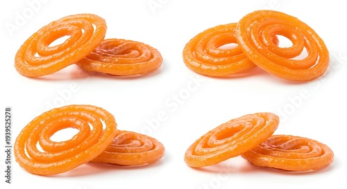Two delicious crispy jalebis isolated on white background traditional indian sweet.