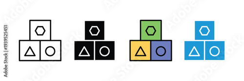 Baby toy blocks icon set. Early childhood education and stacking cubes symbol. Vector Illustration.