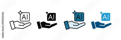 Artificial Intelligence in hand icon set. Human and AI collaboration or service symbol. Vector Illustration.