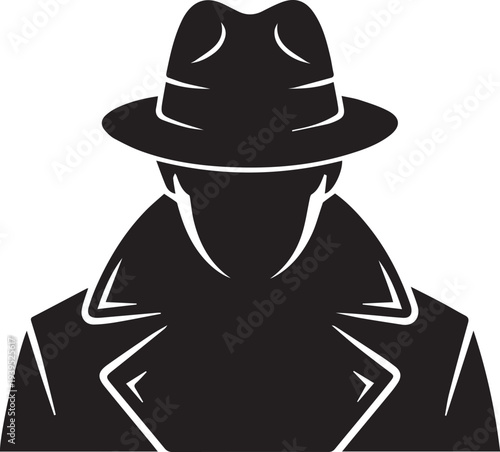 Professional Silhouette of a Private Investigator Isolated on White