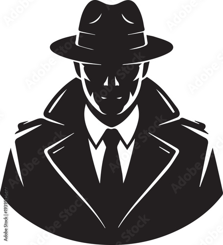 Flat Vector Illustration of a Secret Agent or Anonymous Character