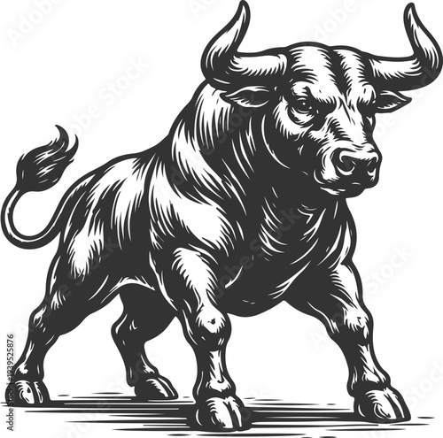 Powerful Bull Vintage Engraving Animal Vector Illustration