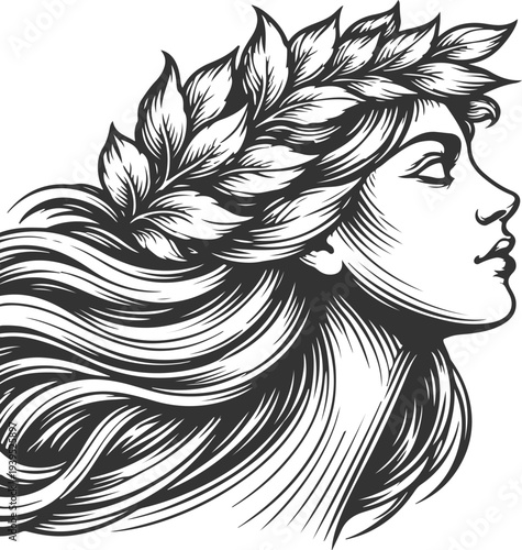 Woman with Laurel Wreath Classical Vintage Engraving Vector Illustration