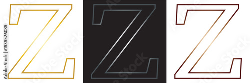 Vector Alphabet Letters Styles. Collection of stylized vector alphabet letters Z, Y, X, and W in different colors and outline styles, suitable for typography, logos, and design projects.EPS10/AI.