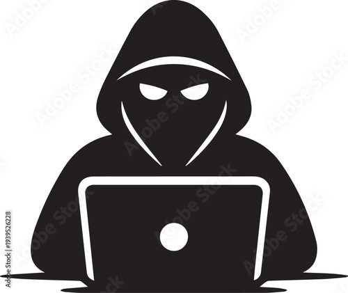 Professional Silhouette of a Cyber Criminal Isolated on White Background