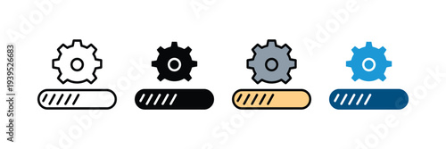 System update and loading progress icon set. Software installation and configuration symbol. Vector Illustration.