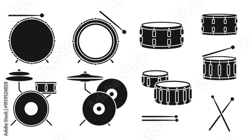 Drum Set Musical Instruments Black and White.