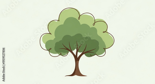 Stylized Green Tree Illustration with Full Canopy.