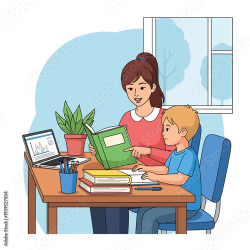 Mother Assisting Son with Homework