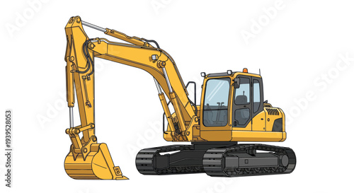 Yellow Excavator Machine on White Background