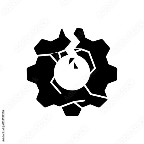 Broken Gear Icon Silhouette - Machine Malfunction and Failure Symbol