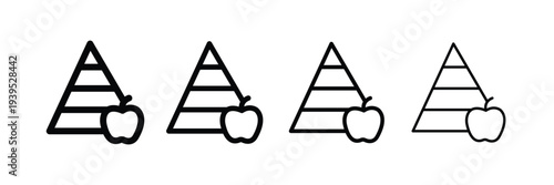Food pyramid and apple icon set. Healthy nutrition and diet plan symbol. Vector Illustration.