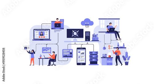 Remote Work Network: Global Digital Collaboration, Cloud Computing & IT Infrastructure