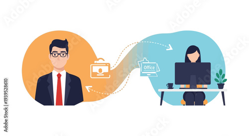 Digital Business Workflow: Task Delegation and Remote Work Management Vector