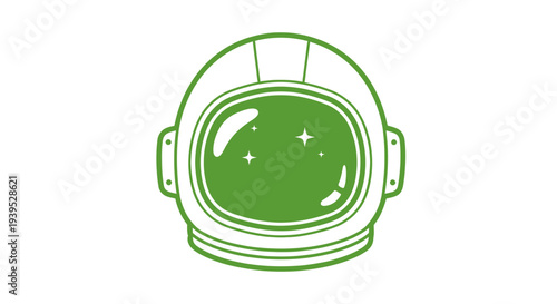 Green astronaut helmet with stars reflection, minimalistic design