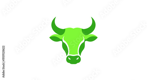 Green Bull Head Icon, Graphic Symbol, Livestock Farming, Eco-Friendly Business