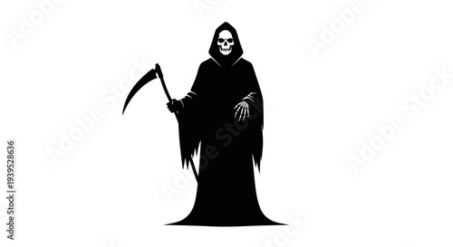 Grim Reaper Silhouette with Scythe, Symbol of Death and Halloween